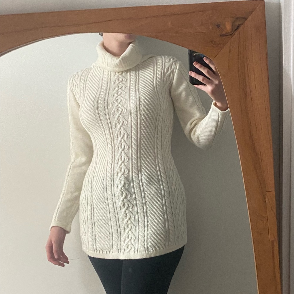 Creamy White Turtleneck Knit Sweater